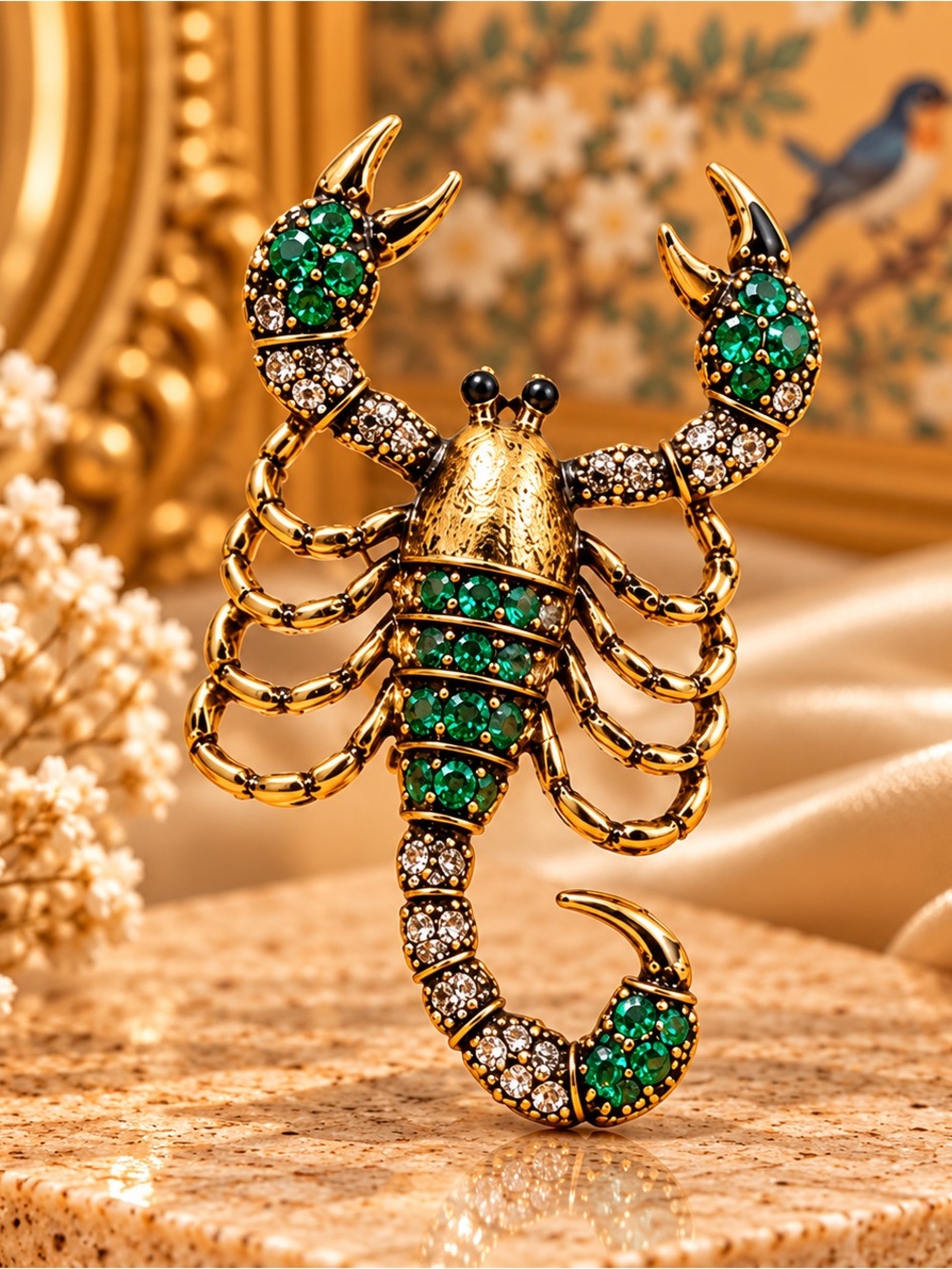 Green Crystal Scorpion Statement Brooch Rhinestone Animal Pin Fifi’Closet